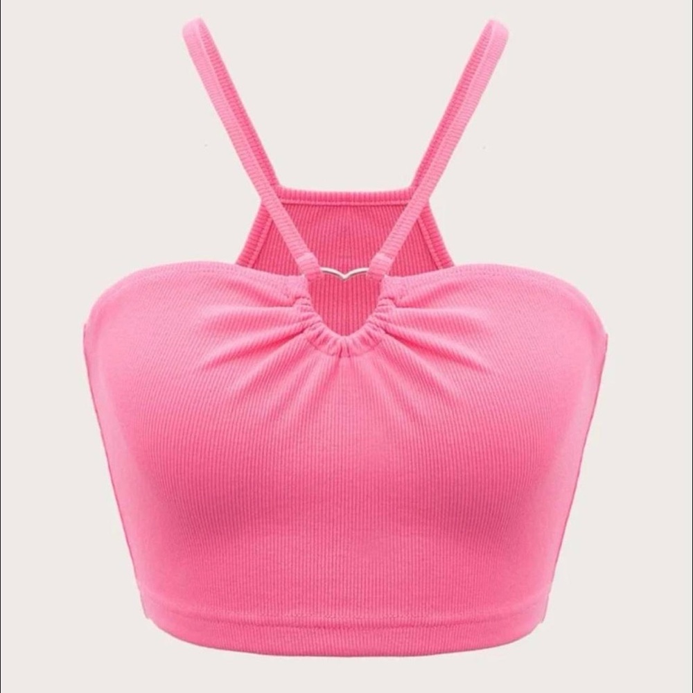 Pink Heart Cropped Tank Top